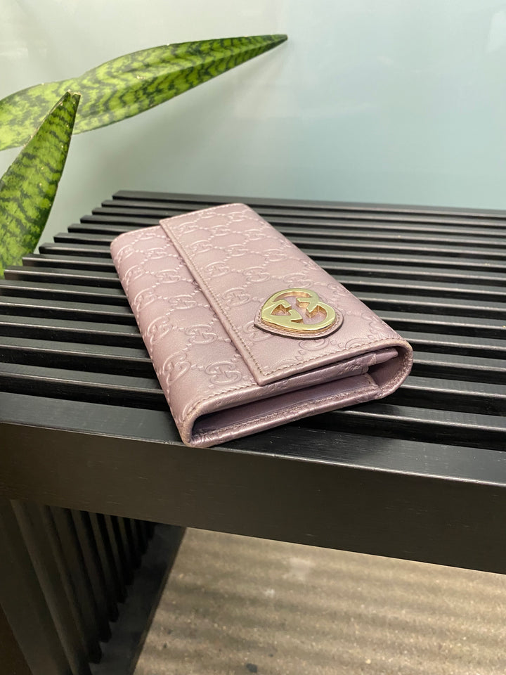 Gucci Metallic Lavender Guccissima Heart Long Wallet (3033)