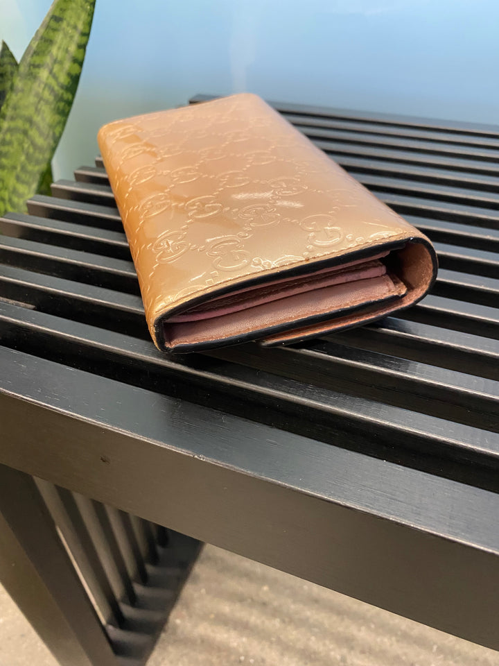 Gucci Rose Gold Patent Guccissima Long Wallet (0240)