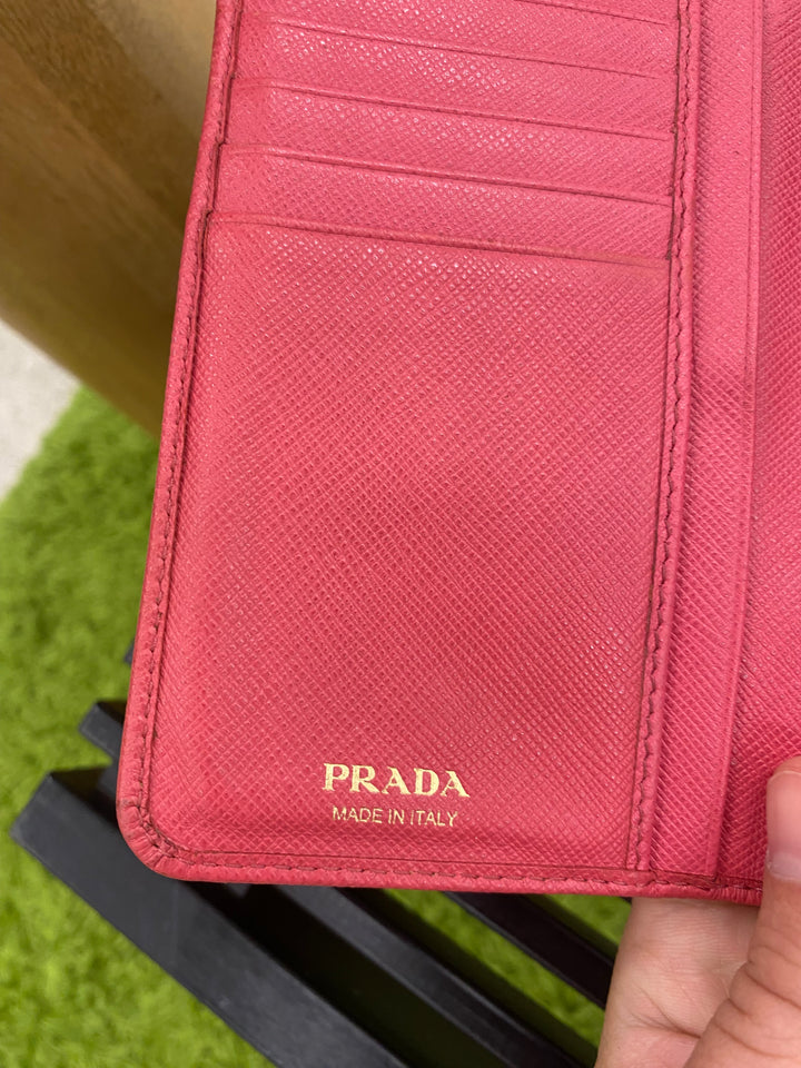 Prada Pink Saffiano Compact Wallet (8521)