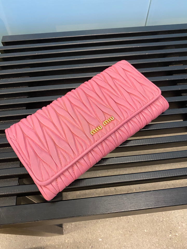 Miu Miu Pink Quilted Leather Long Wallet (6599)