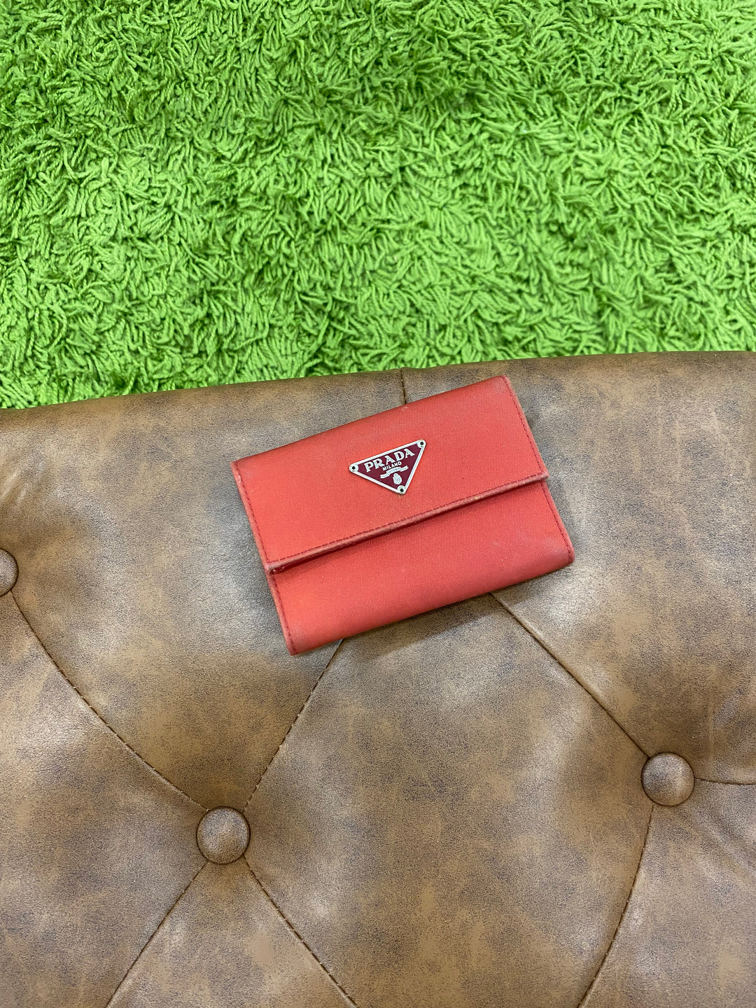 Prada Red Nylon Compact Trifold Wallet (8212)