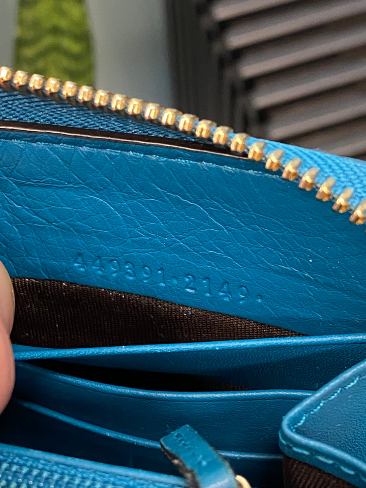Gucci Turquoise Guccissima Zippy Wallet (8370)