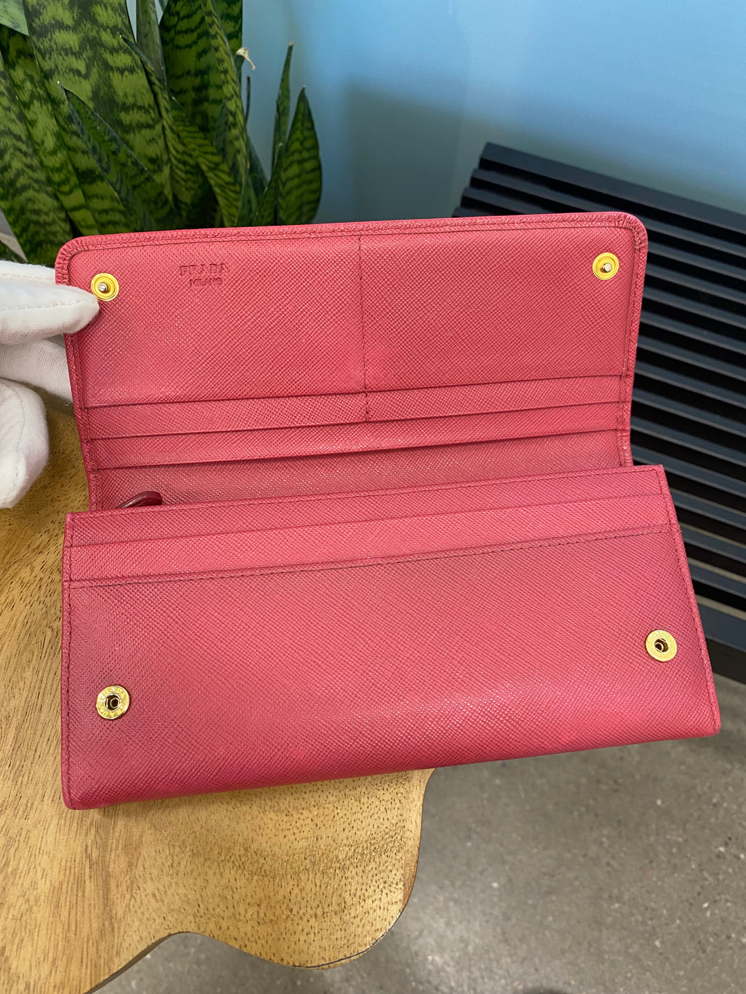 Prada Pink Saffiano Bow Long Wallet (9546)
