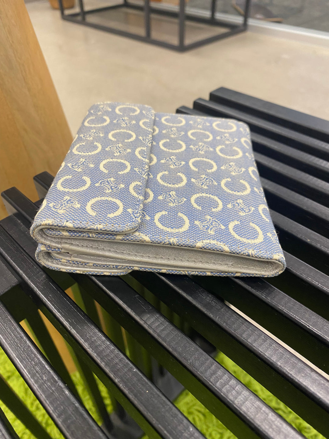 Celine Blue Canvas Compact Trifold Wallet (4941)