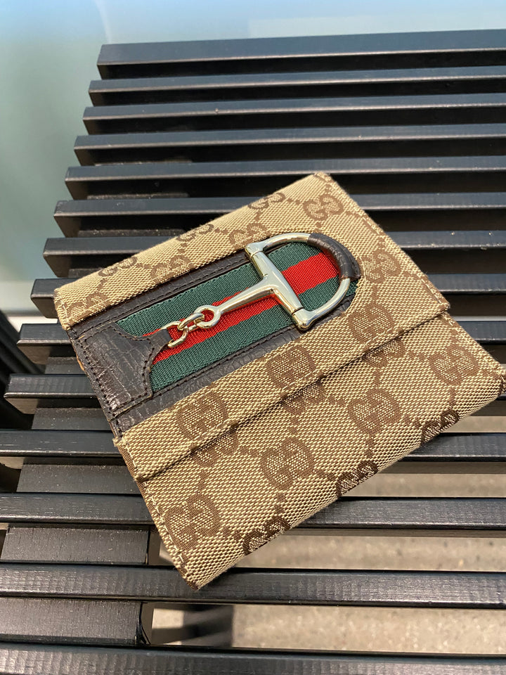 Gucci Brown GG Sherry Line Compact Wallet (2201)