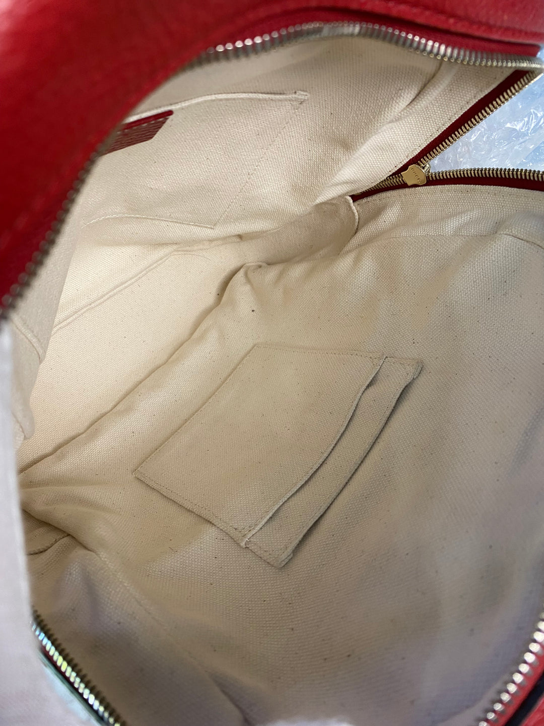 Gucci Red Pebbled Leather Soho Chain Backpack (0969)
