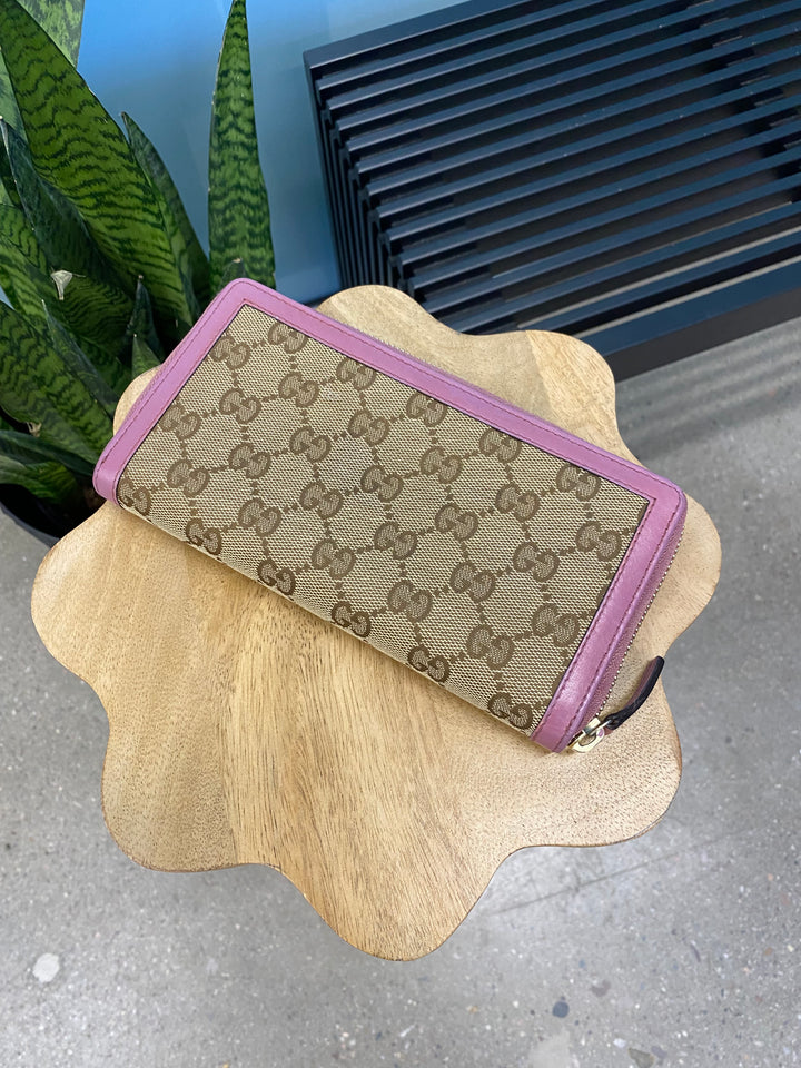 Gucci GG Canvas and Pink Leather Zippy Wallet (1837)
