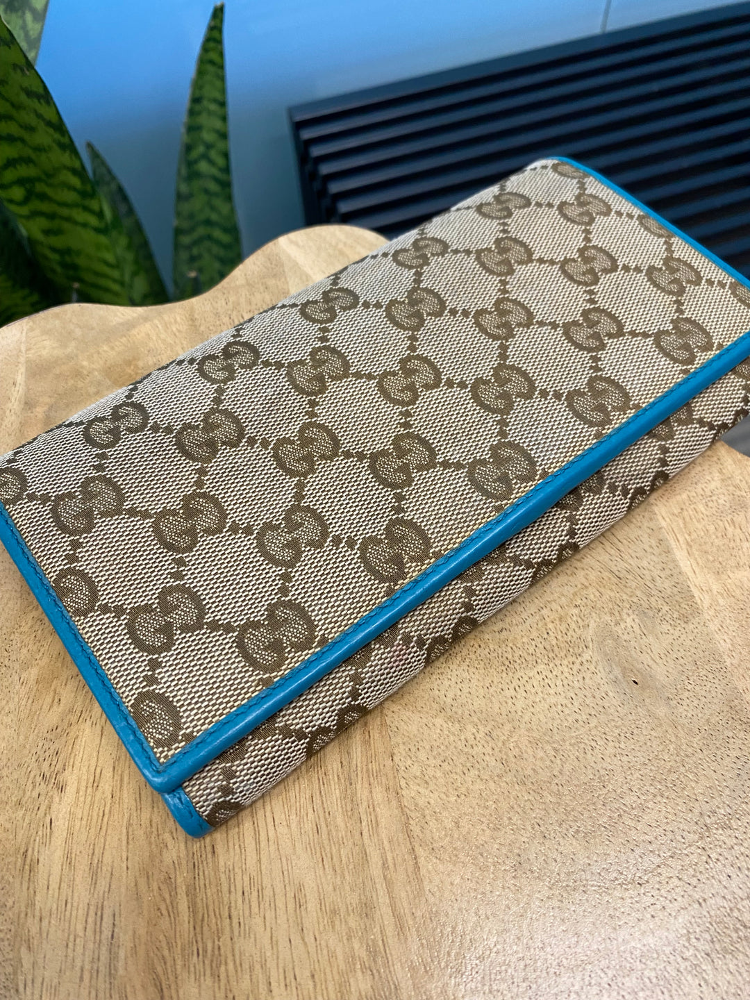 Gucci GG Canvas and Turquoise Long Wallet (5288)