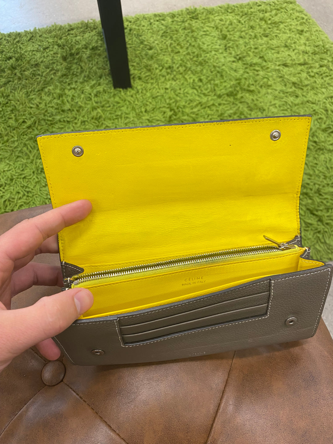 Celine Taupe Leather Long Wallet (7404)