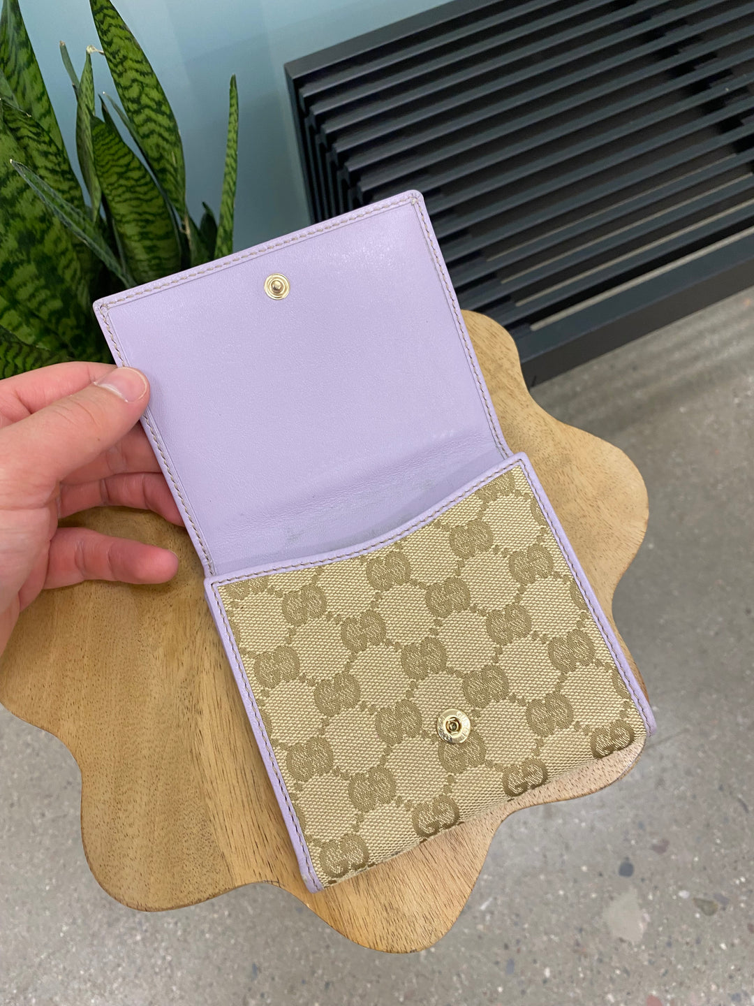 Gucci GG Canvas and Lavender Compact Wallet (5012)