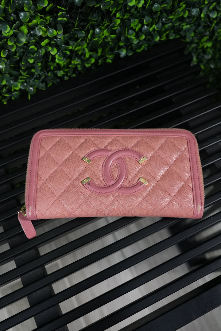 Chanel Coco Mark Filigree Zip Wallet