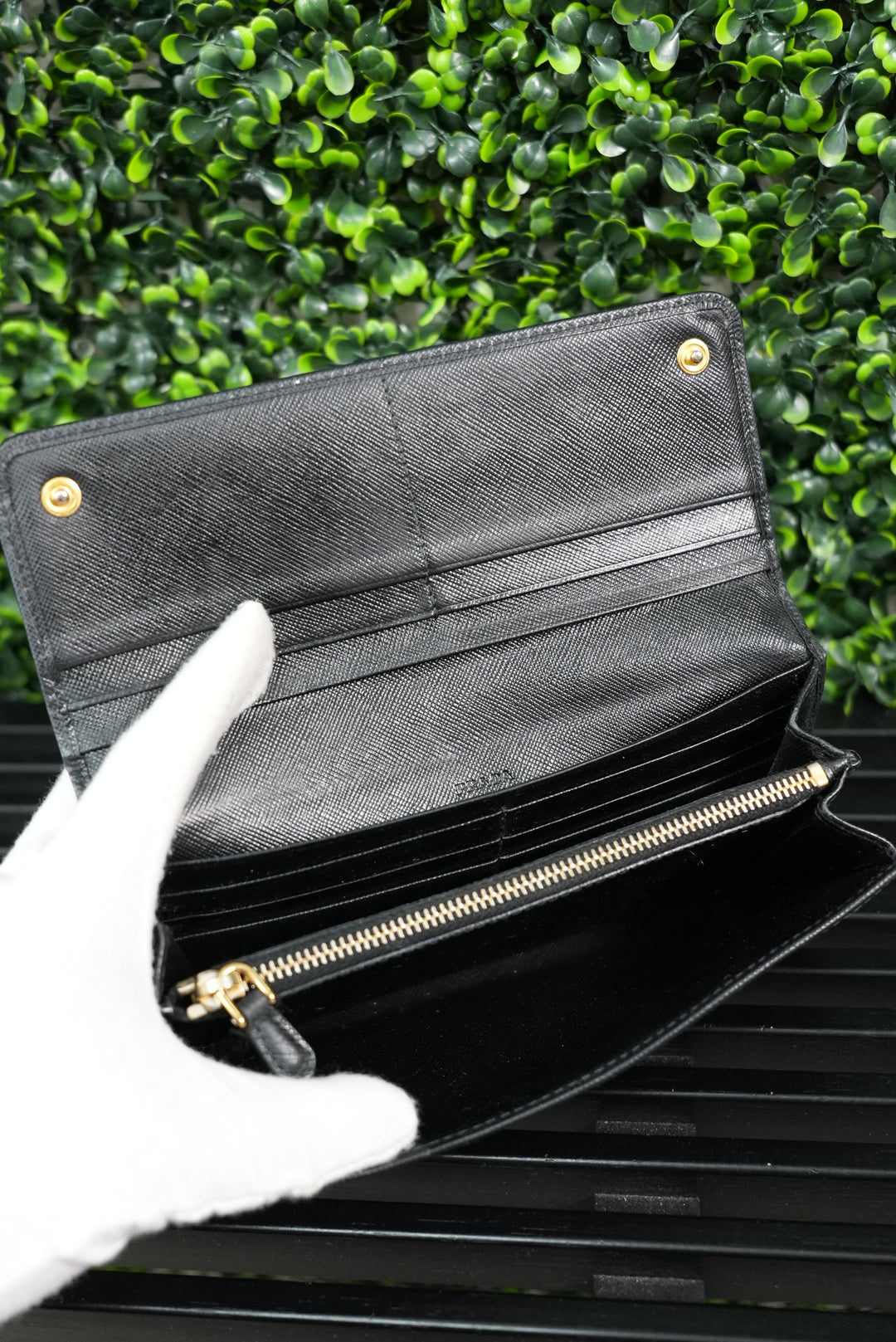 Prada Black Saffiano Bow Long Wallet (557)