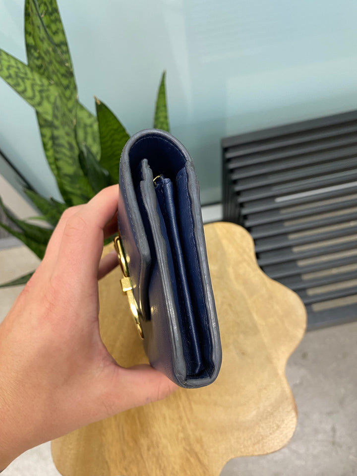 Gucci Navy Leather Sylvie Long Wallet (0107)