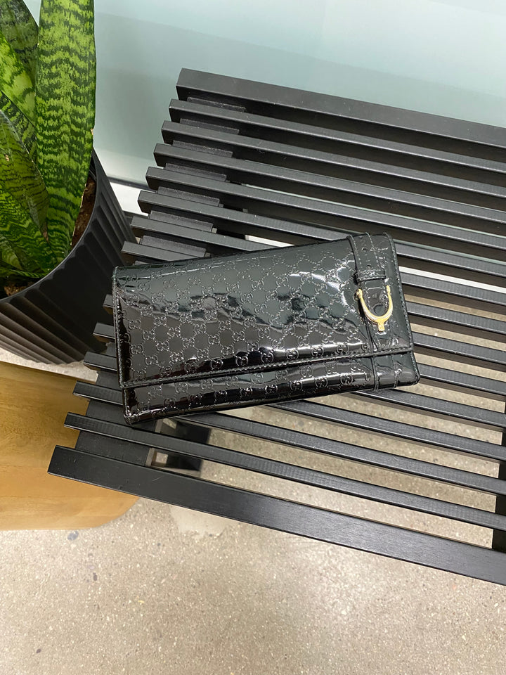 Gucci Black Patent Micro Guccissima Long Wallet (3027)