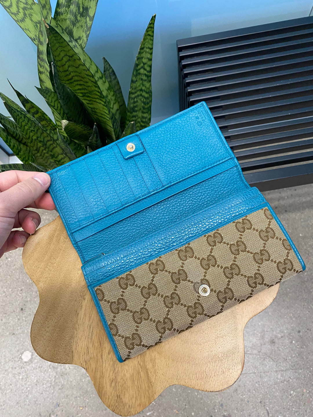 Gucci GG Canvas and Turquoise Long Wallet (5288)