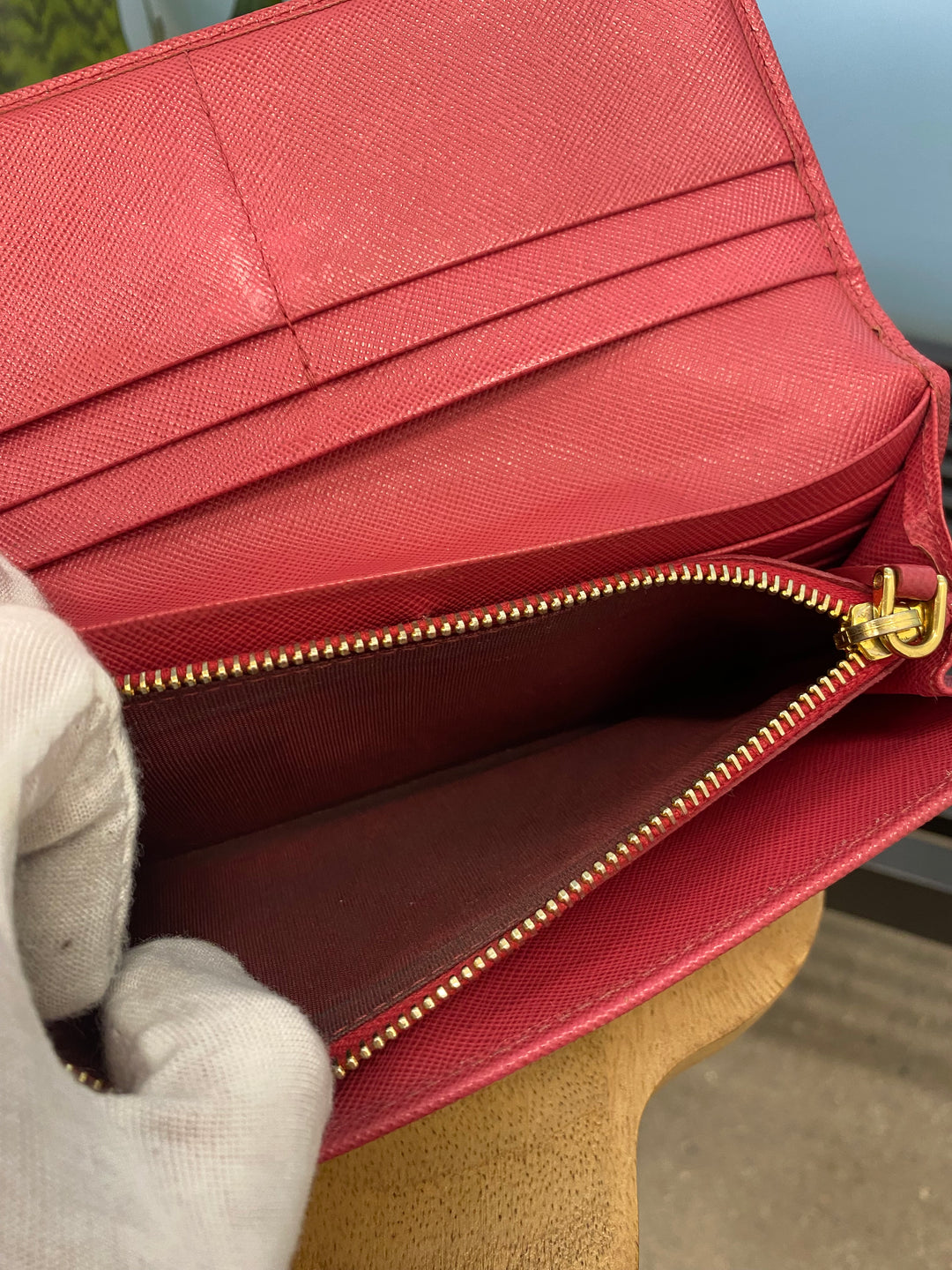 Prada Pink Saffiano Bow Long Wallet (9546)