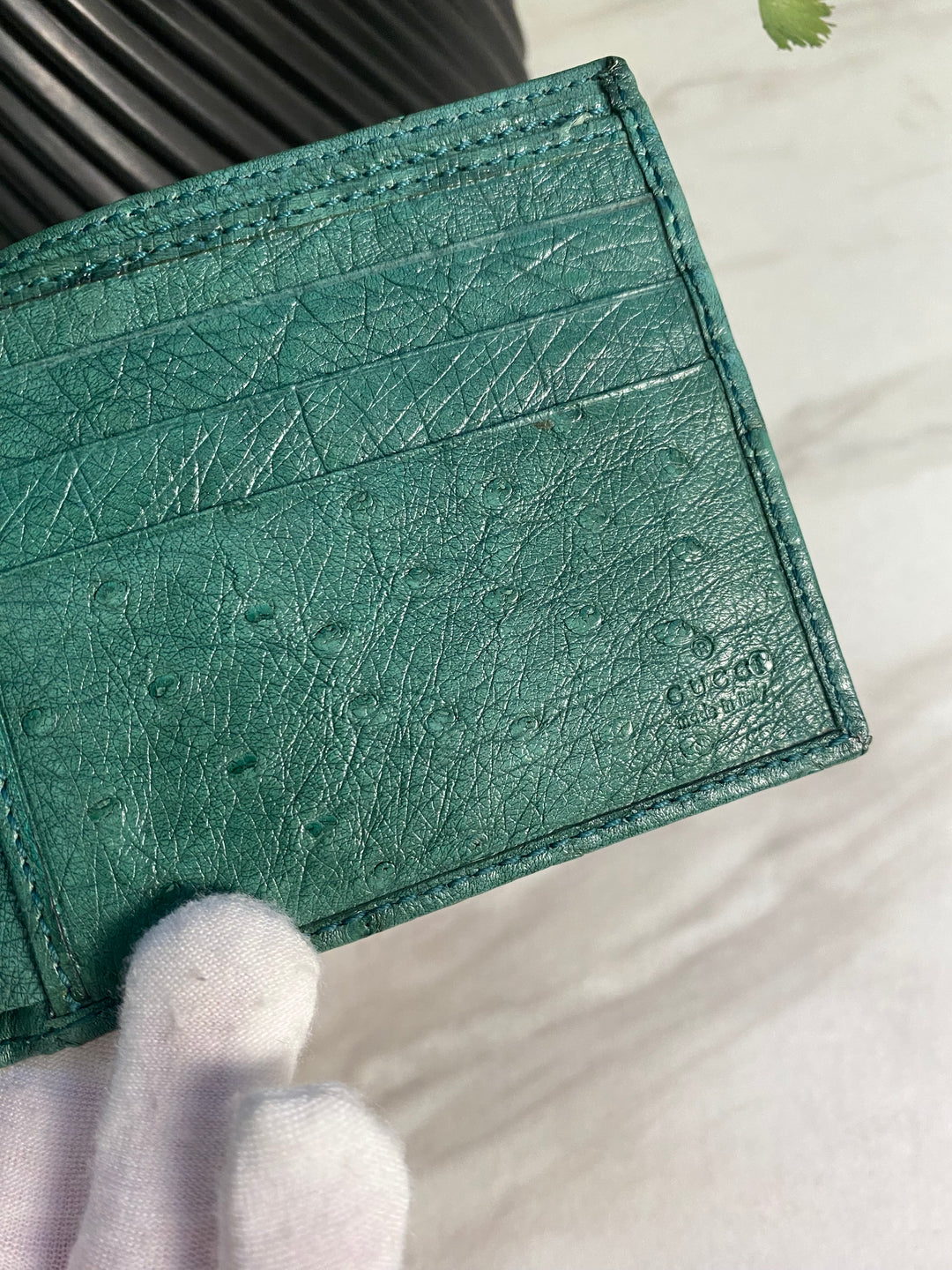 Gucci Teal Ostrich Leather Billfold (2456)
