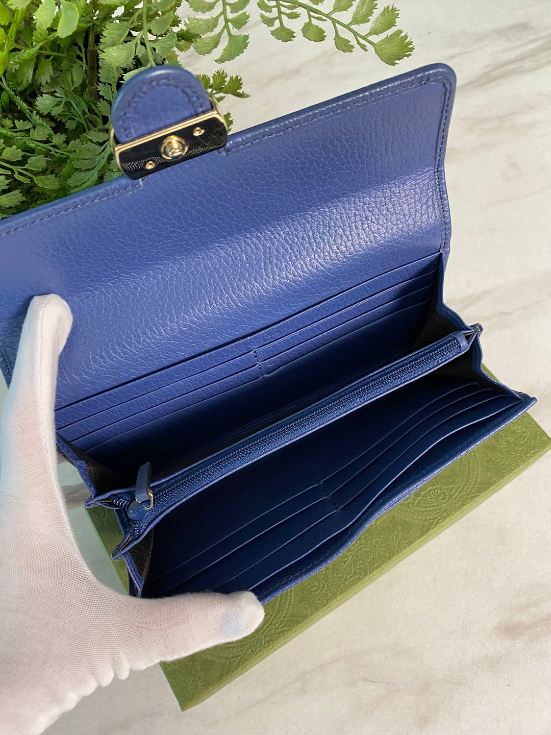 Gucci Light Blue Pebbled Leather Interlocking GG Long Wallet (9726)