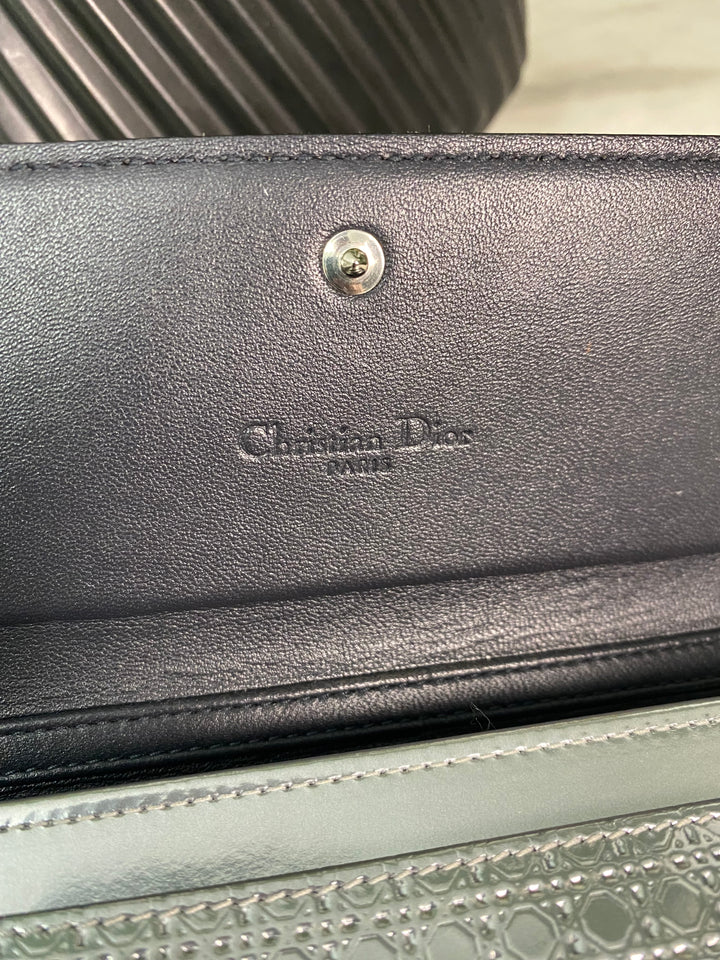 Christian Dior Metallic Calfskin Micro-Cannage Wallet (7262)