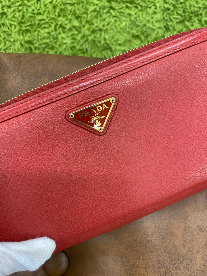 Prada Red Leather Zippy Wallet (2391)