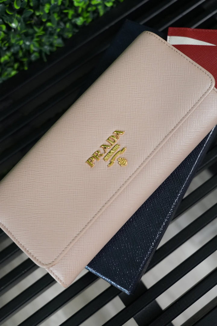 Prada Beige Saffiano Long Wallet (392)