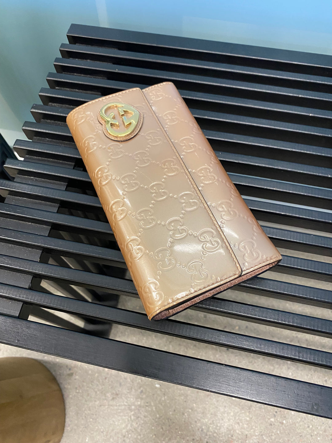 Gucci Rose Gold Patent Guccissima Long Wallet (0240)