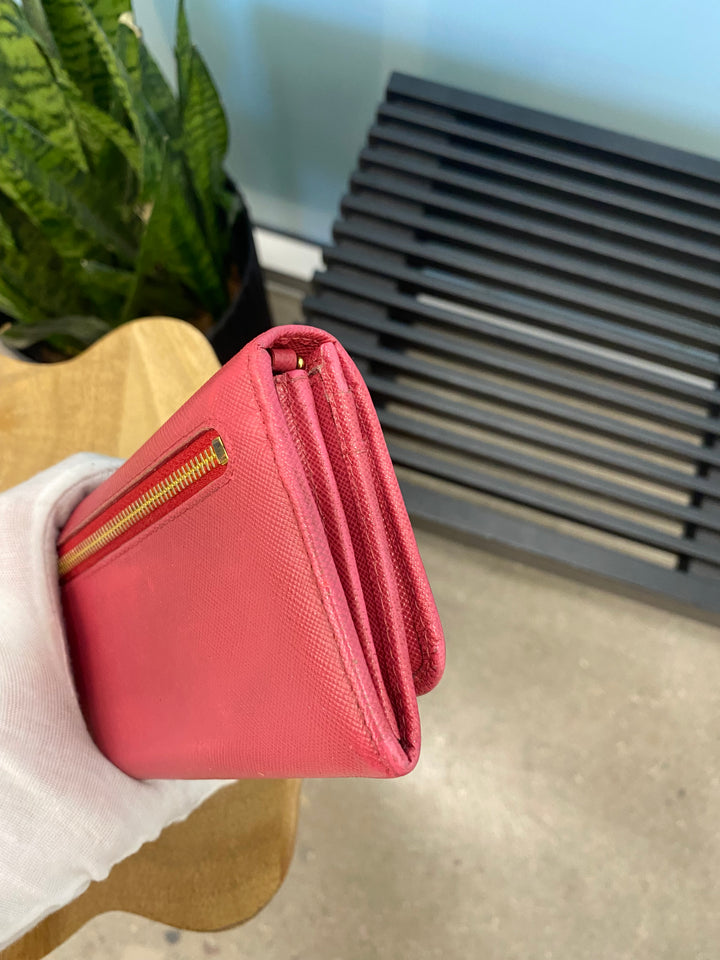 Prada Pink Saffiano Bow Long Wallet (9546)