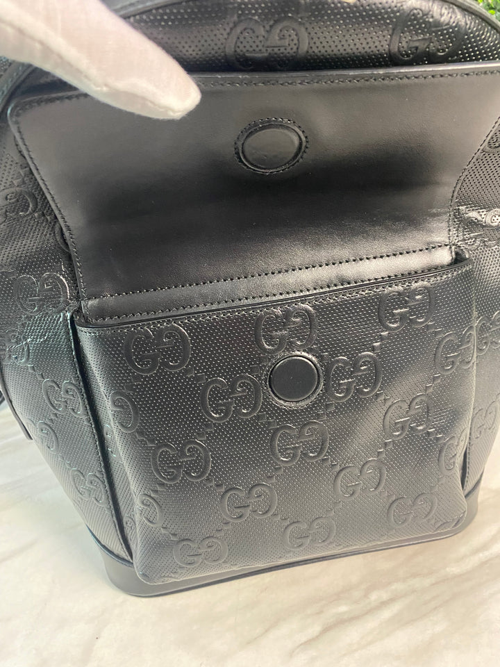 Gucci Black GG Embossed Leather Medium Backpack (4147)