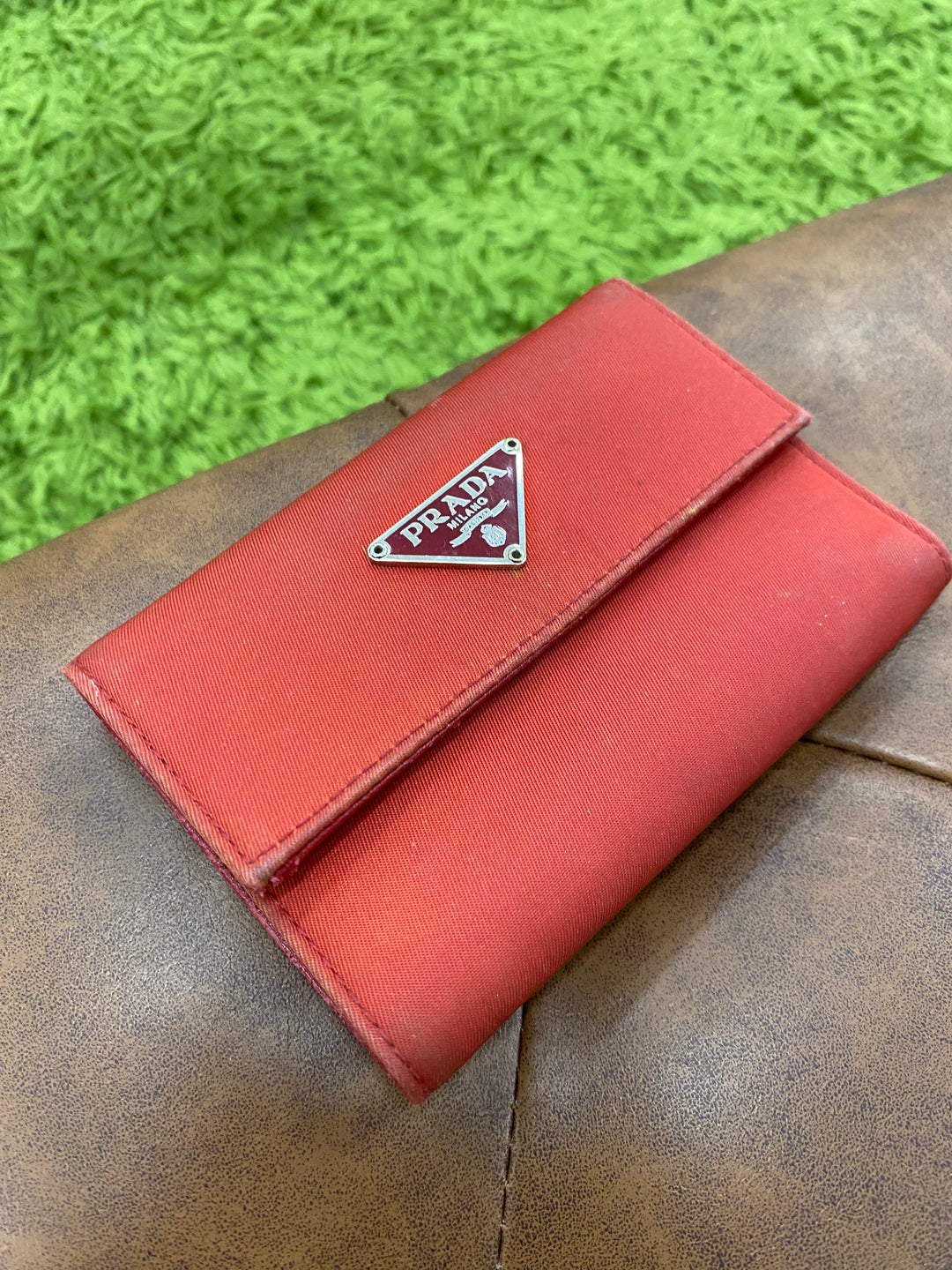 Prada Red Nylon Compact Trifold Wallet (8212)