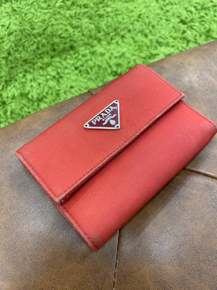 Prada Red Nylon Compact Trifold Wallet (8212)