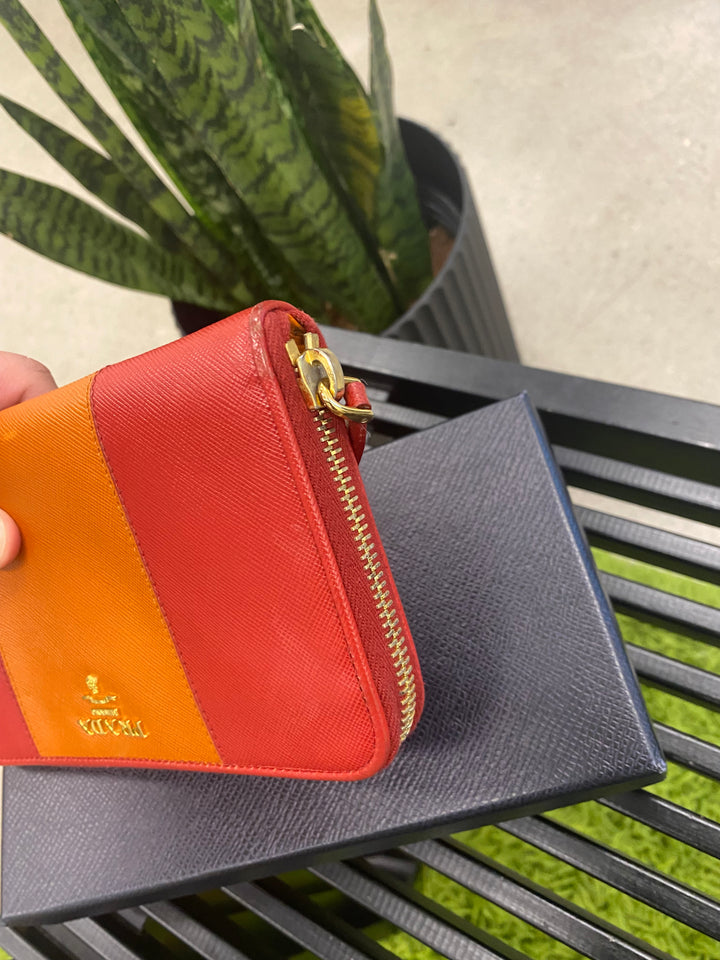 Prada Red and Orange Saffiano Zippy Wallet (8866)