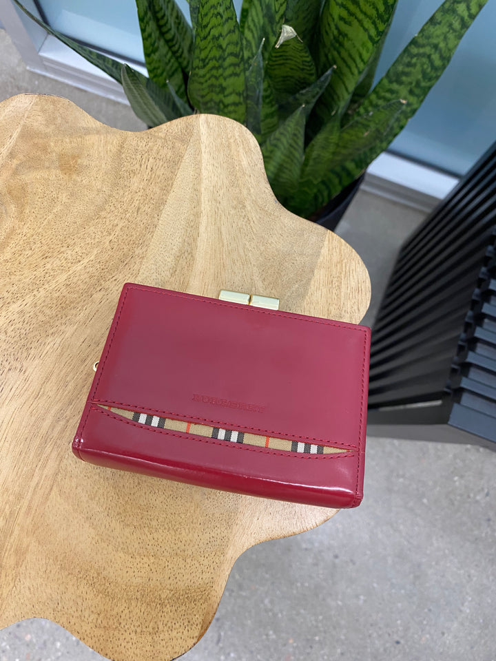 Burberry Red Leather and Novacheck Coin Case (7502)