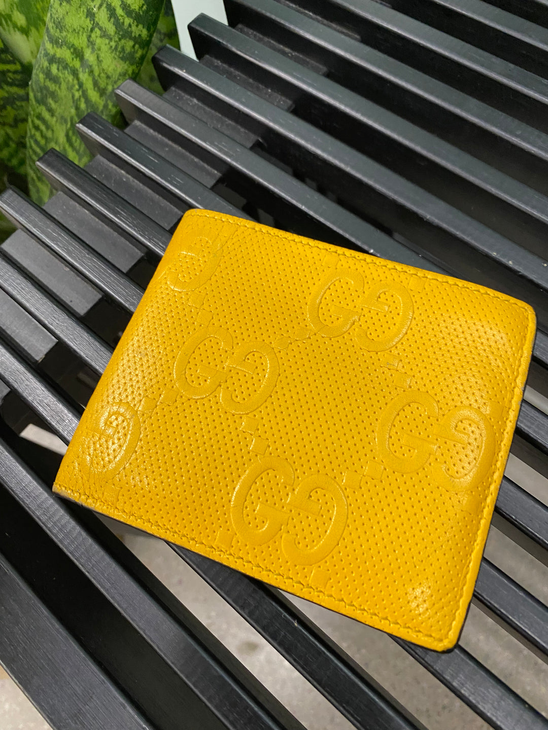 Gucci Yellow Perforated Leather Billfold Wallet (3818)