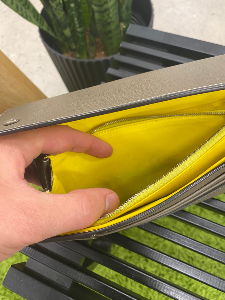Celine Grey Leather Double Snap Long Wallet (3354)