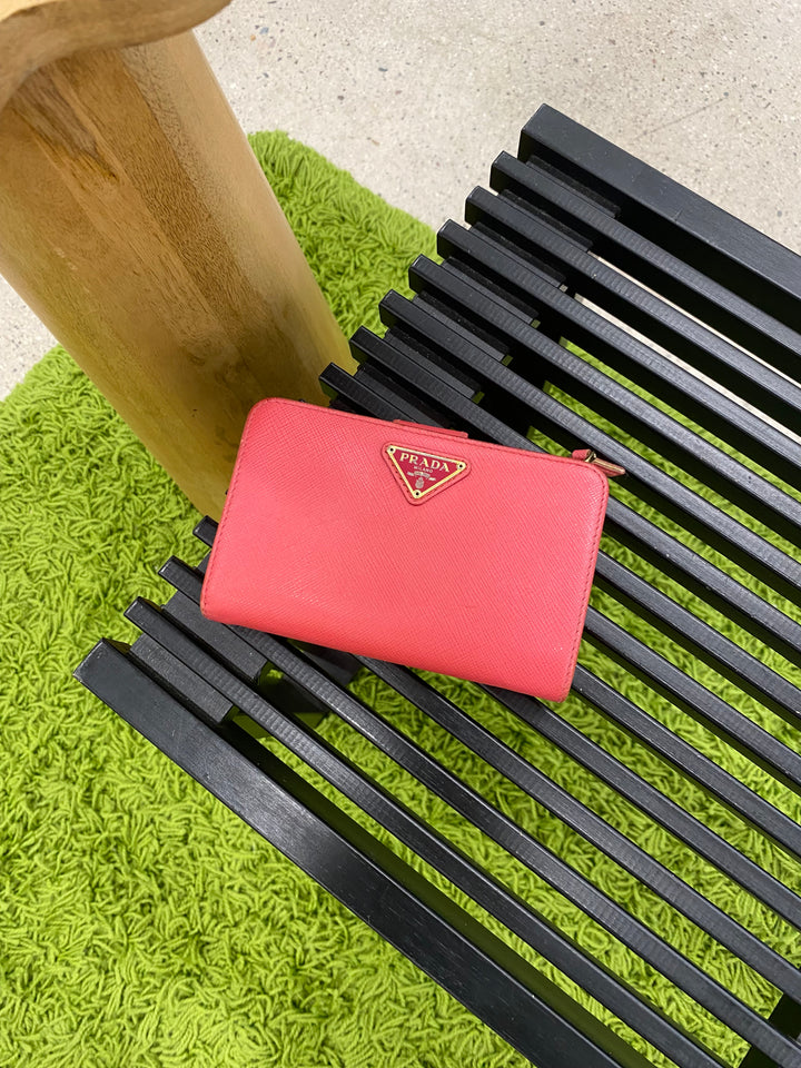 Prada Pink Saffiano Compact Wallet (8521)