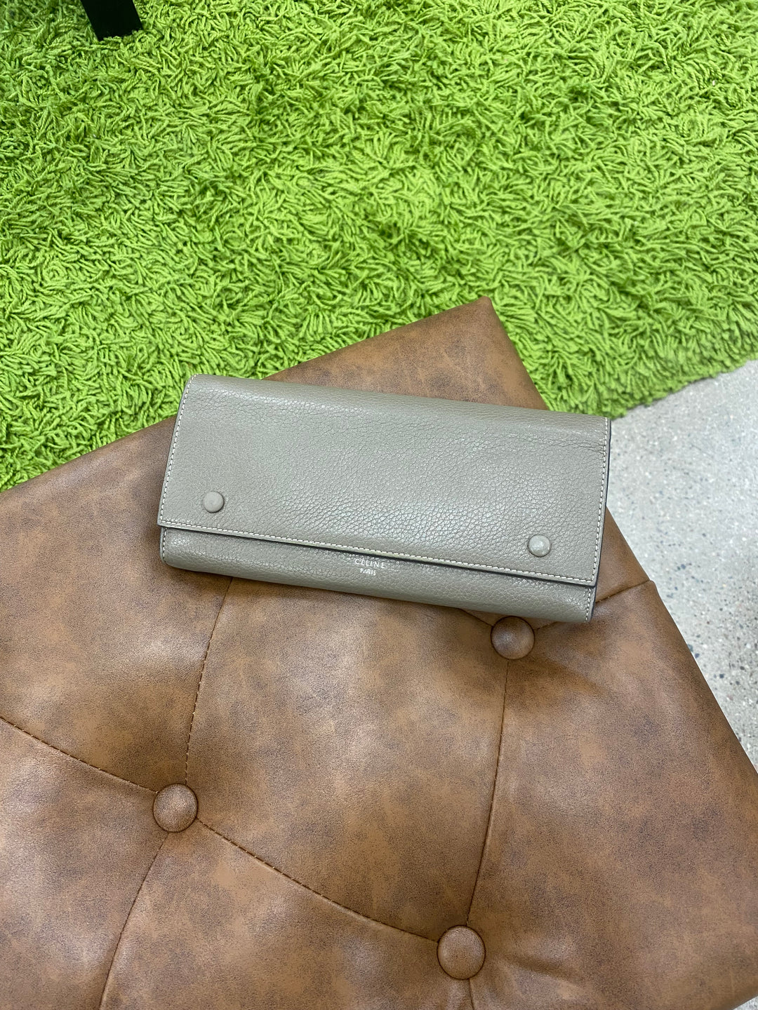 Celine Taupe Leather Long Wallet (7404)