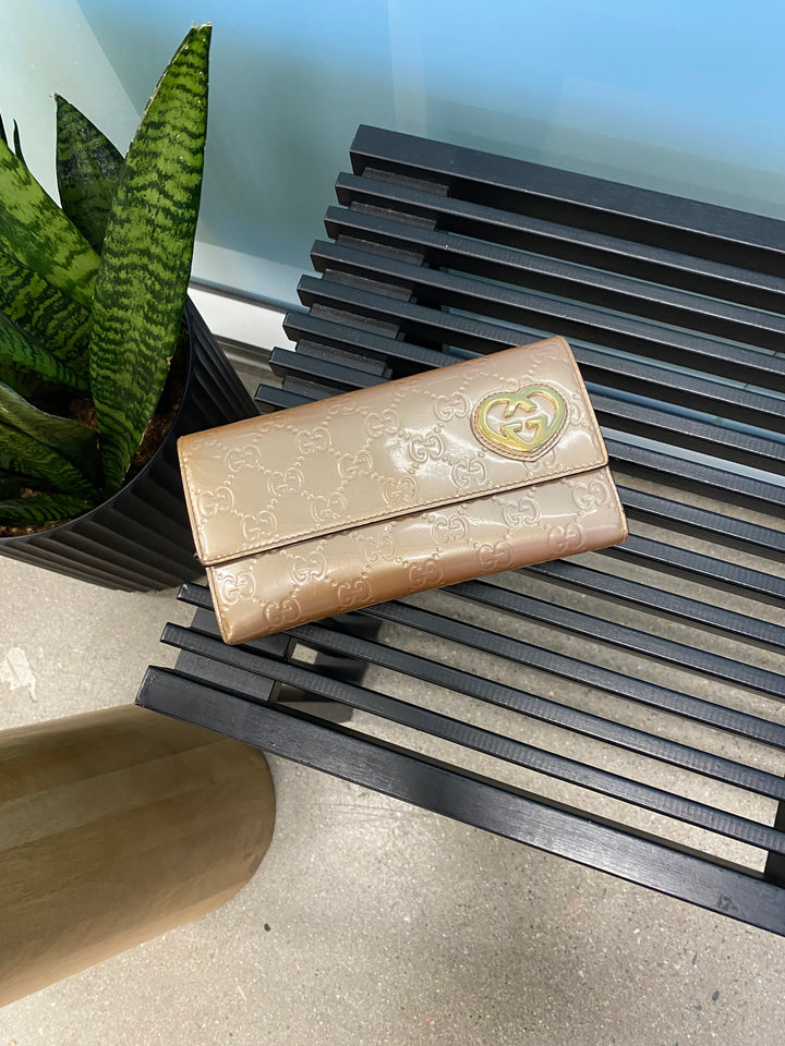Gucci Rose Gold Patent Guccissima Long Wallet (0240)
