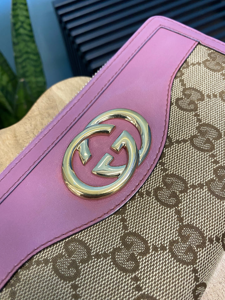 Gucci GG Canvas and Pink Leather Zippy Wallet (1837)