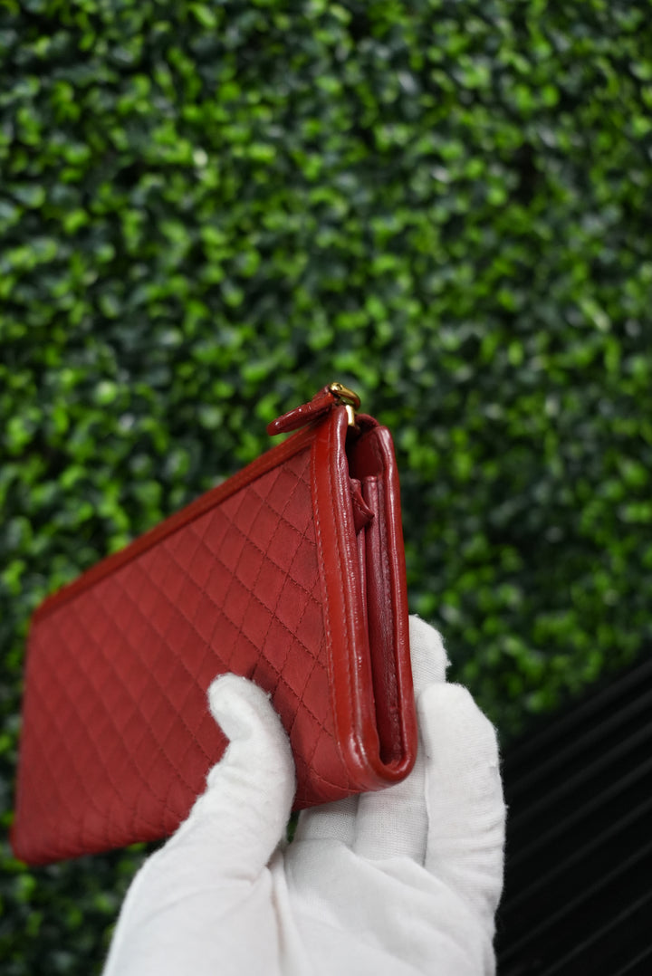 Prada Red Nylon Quilted L Zip Wallet (346)