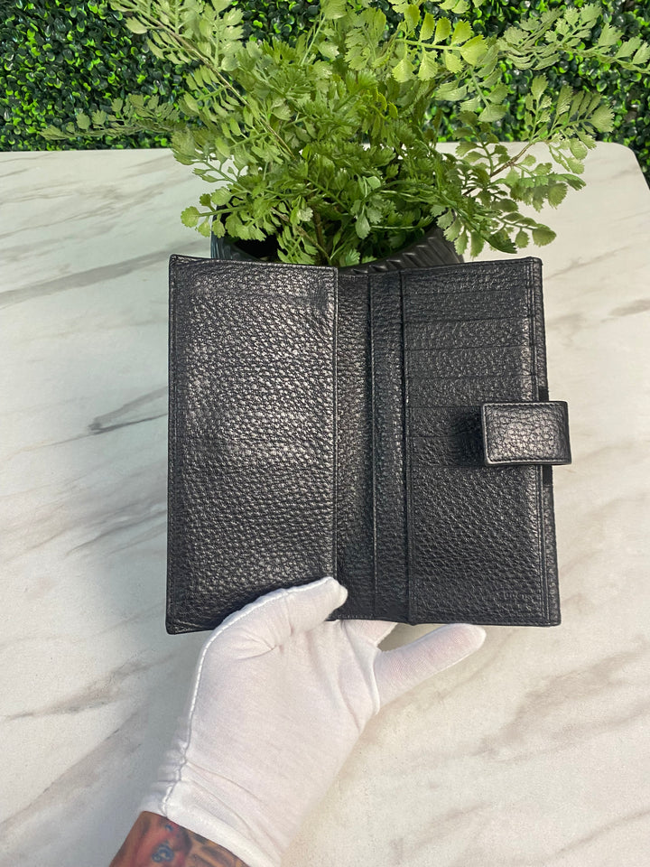 Gucci Black Leather Interlocking GG Long Wallet (8788)