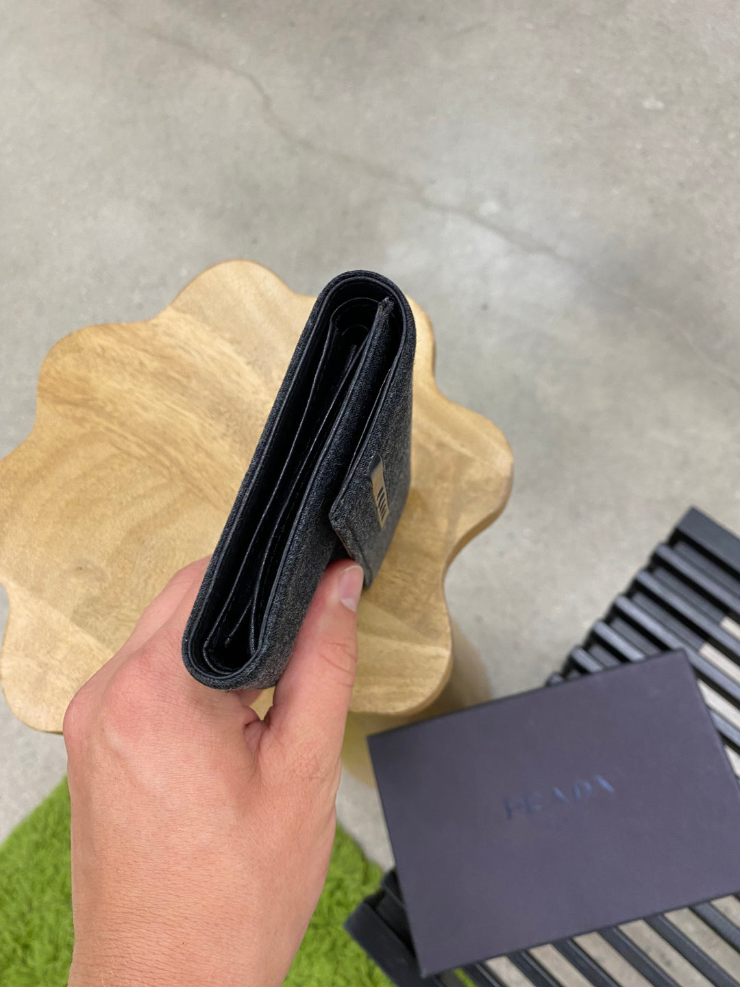 Prada Grey Felt Compact Wallet (9617)