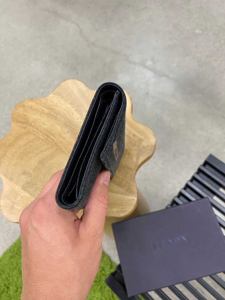 Prada Grey Felt Compact Wallet (9617)