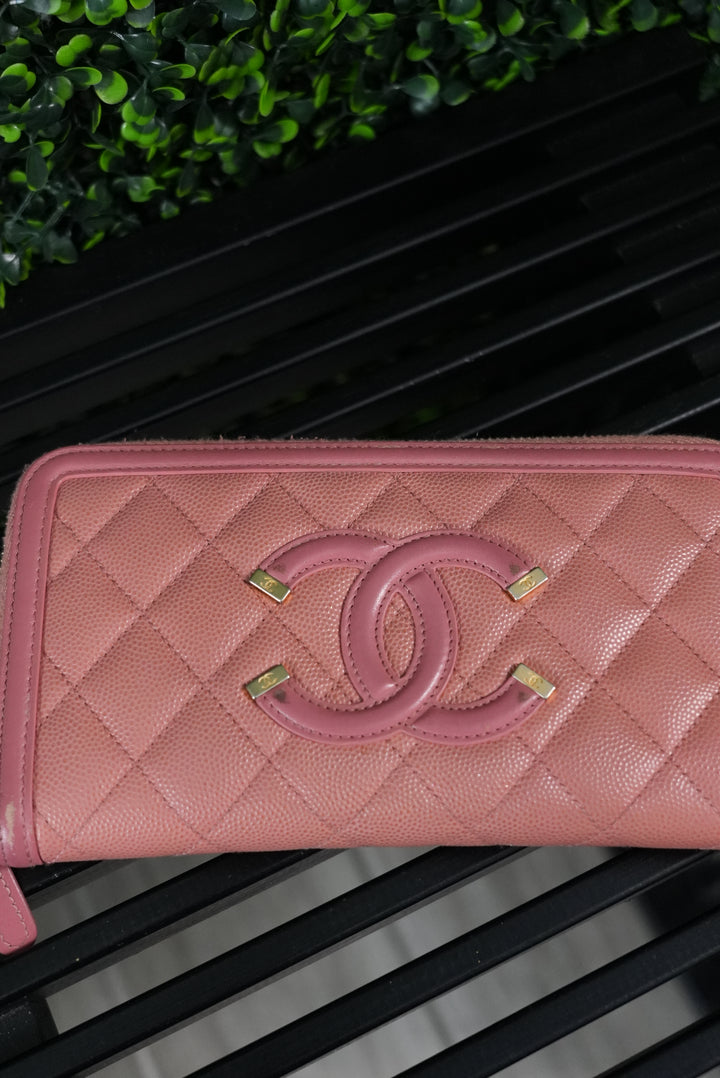 Chanel Coco Mark Filigree Zip Wallet