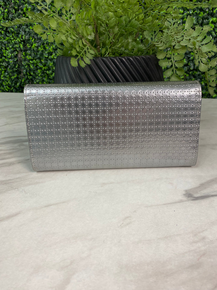 Christian Dior Metallic Calfskin Micro-Cannage Wallet (7262)