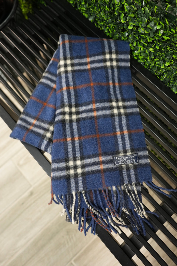 Burberrys Blue Novacheck Cashmere Scarf