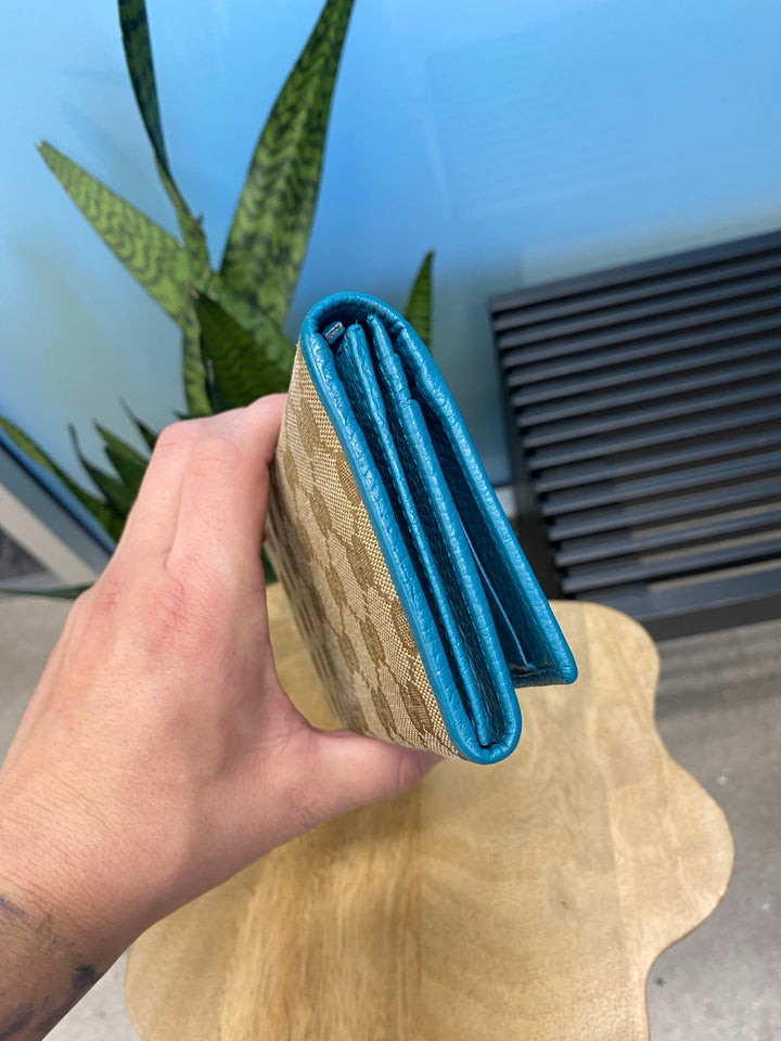 Gucci GG Canvas and Turquoise Long Wallet (5288)