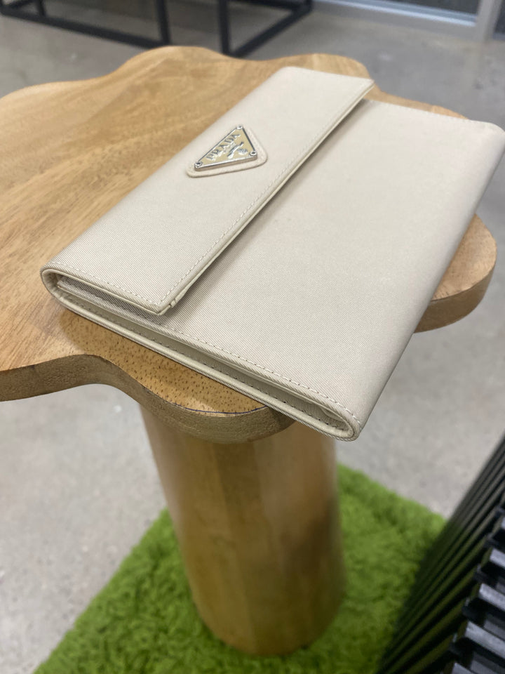 Prada Cream Nylon Compact Trifold Wallet (8791)