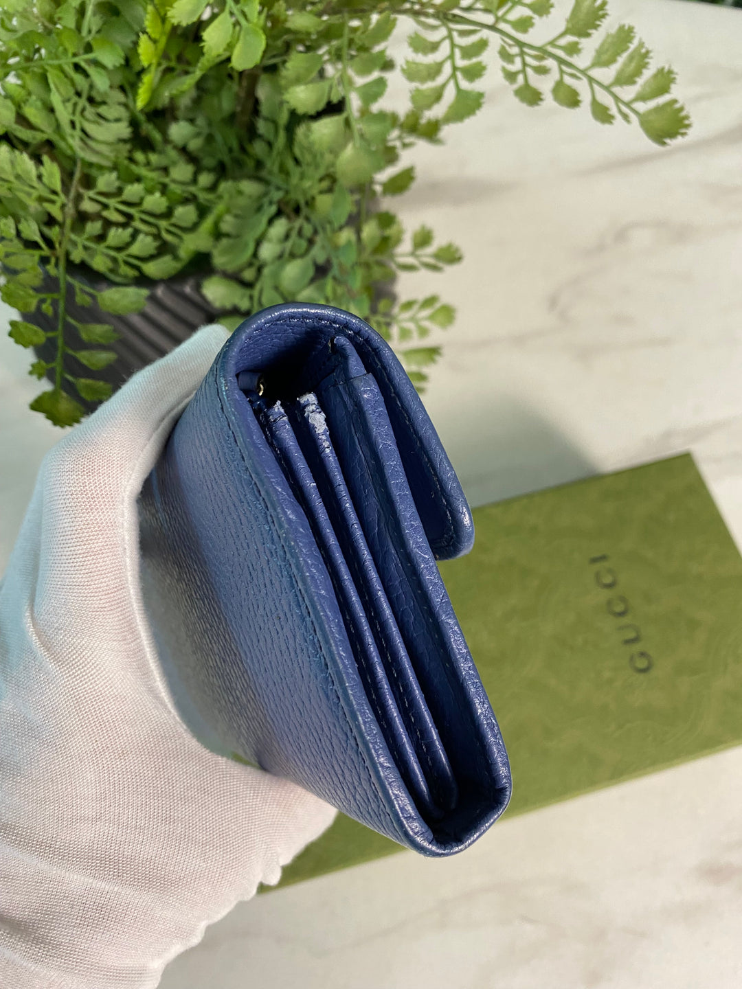 Gucci Light Blue Pebbled Leather Interlocking GG Long Wallet (9726)