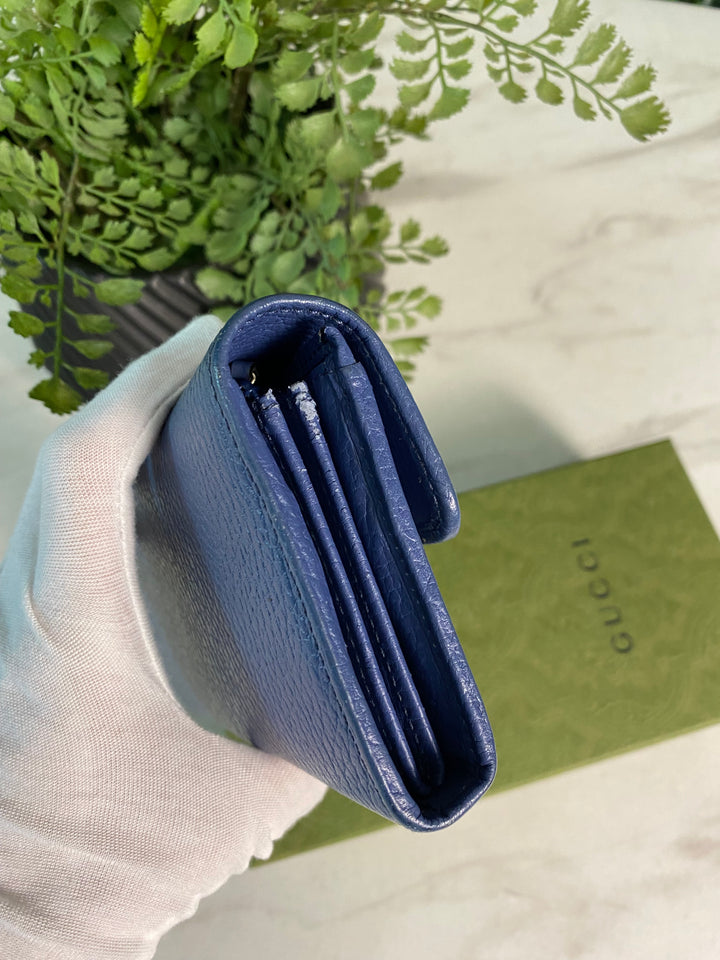 Gucci Light Blue Pebbled Leather Interlocking GG Long Wallet (9726)