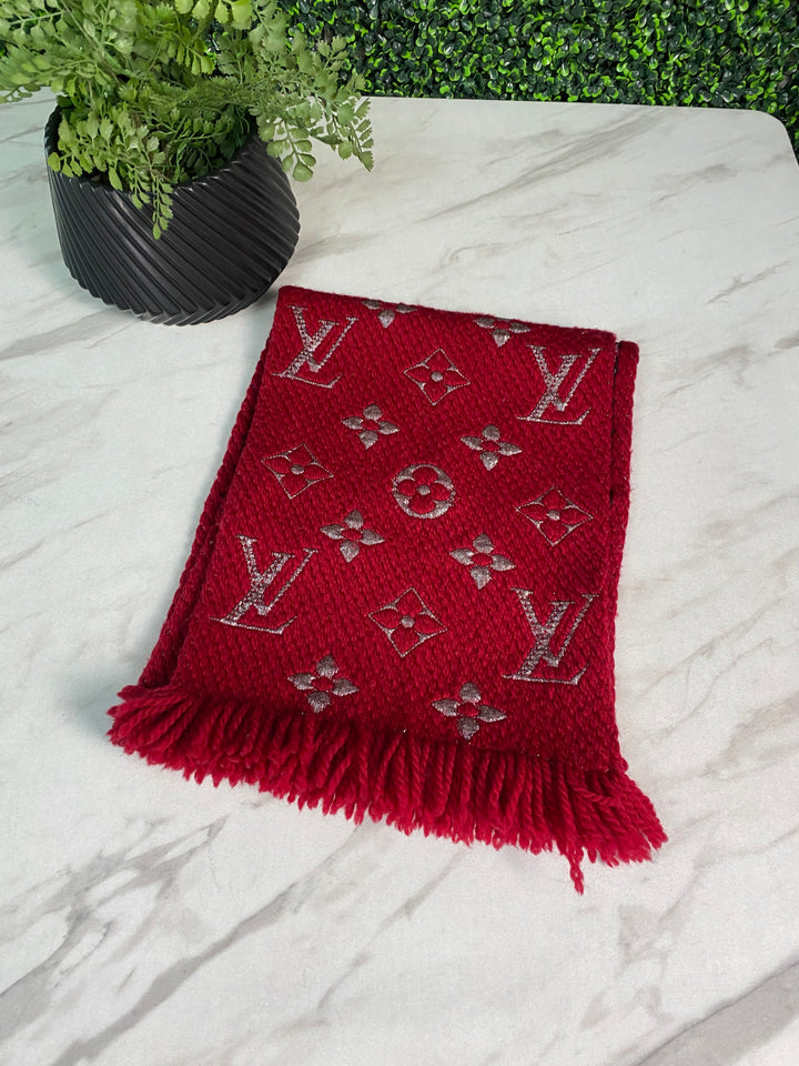 Louis Vuitton Red Logomania Wool Scarf (2738)